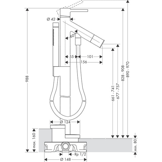 Hansgrohe Axor Starck Baterie cada freestanding H98 cm