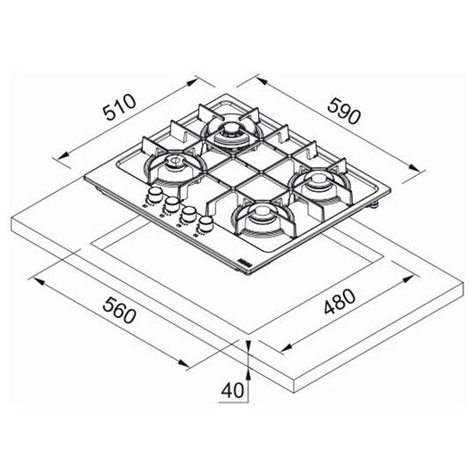 Franke Maris FHMA 604 3G DC MB C Plita cu gaz 59x51 cm, negru mat