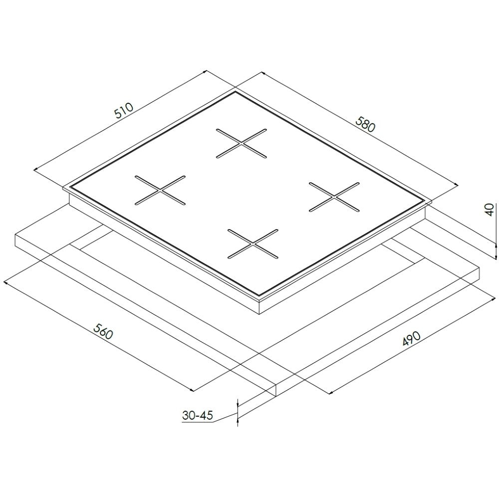 Franke FHNL 604 4G XS E Plita cu gaz 58x51 cm, crom mat