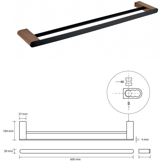 Bemeta Galla Suport prosop baie tip bara dubla 60 cm, negru
