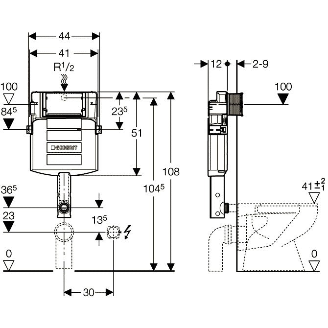 Geberit Sigma Rezervor incastrat 12 cm grosime, pentru WC pe pardoseala
