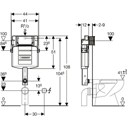 Geberit Sigma Rezervor incastrat 12 cm grosime, pentru WC pe pardoseala