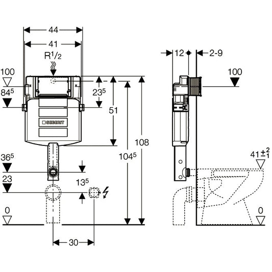 Geberit Sigma Rezervor incastrat 12 cm grosime, pentru WC pe pardoseala