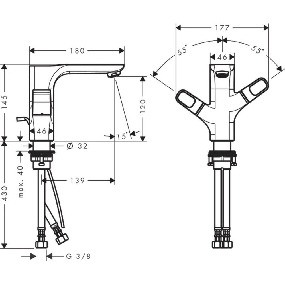 Baterie lavoar Hansgrohe Axor Urquiola 120, dubla comanda, cu ventil pop-up