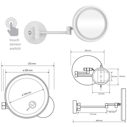 Bemeta White Oglinda cosmetica cu LED si touch sensor, Ø20 cm, alb