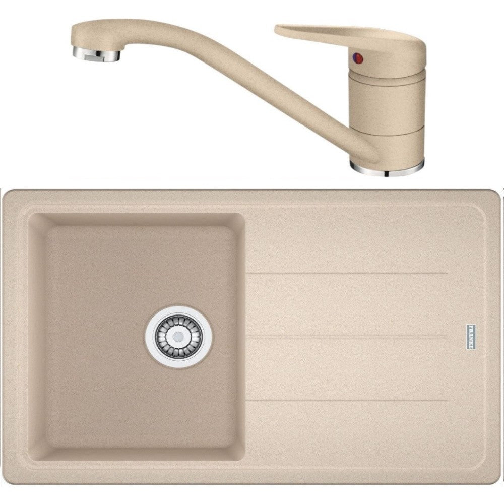 Franke Basis BFG 611-78 Set chiuveta bucatarie granit 78x50 cm cu baterie monocomanda Novara Plus, bej (avena)