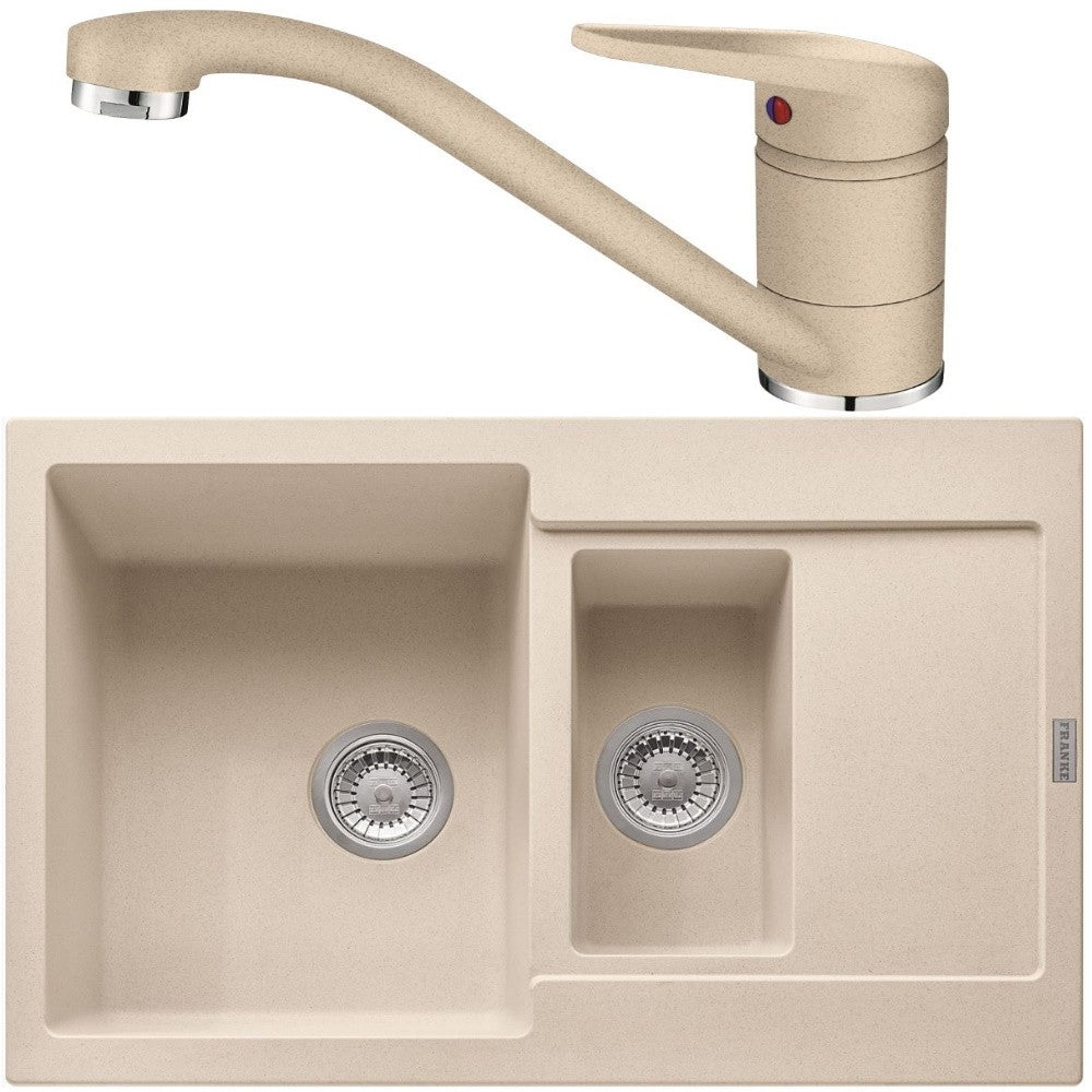 Franke Maris MRG 651-78 Set chiuveta bucatarie granit 78x50 cm cu baterie monocomanda Novara Plus, bej (avena)