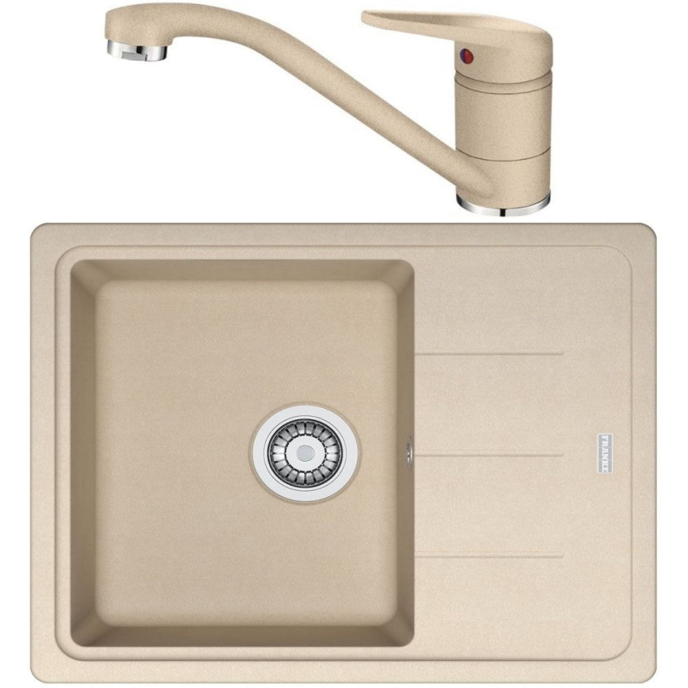 Franke Basis BFG 611-62 Set chiuveta bucatarie granit 62x50 cm cu baterie monocomanda Novara Plus, bej (avena)