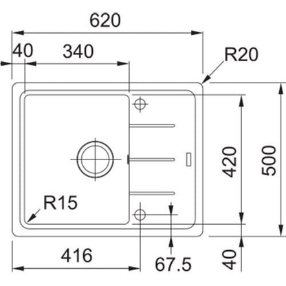 Franke Basis BFG 611-62 Set chiuveta bucatarie granit 62x50 cm cu baterie monocomanda Novara Plus, bej (avena)