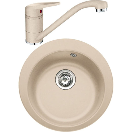 Franke Single 1 Chiuveta bucatarie tectonite Ø50 cm cu baterie monocomanda Novara Plus, bej (avena)