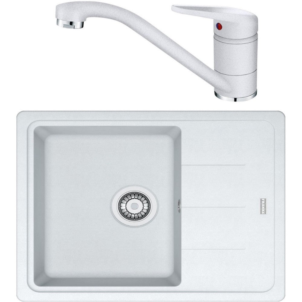 Franke Basis BFG 611-62 Set chiuveta bucatarie granit 62x50 cm cu baterie monocomanda Novara Plus, alb
