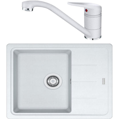 Franke Basis BFG 611-62 Set chiuveta bucatarie granit 62x50 cm cu baterie monocomanda Novara Plus, alb