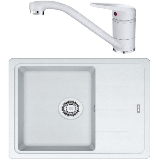 Franke Basis BFG 611-62 Set chiuveta bucatarie granit 62x50 cm cu baterie monocomanda Novara Plus, alb