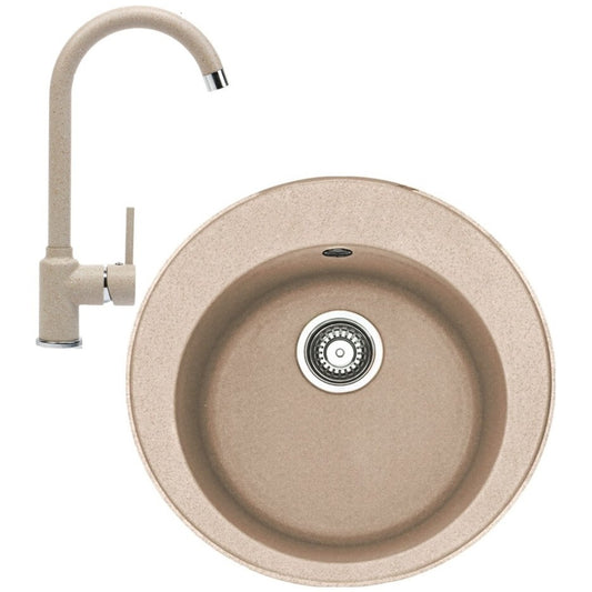 Franke Rotondo ROG 610 Set chiuveta bucatarie granit Ø51 cm cu baterie monocomanda Pola, bej (avena)