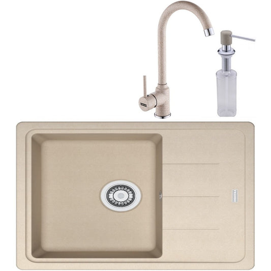 Franke Basis BFG 611-62 Set chiuveta bucatarie granit 62x50 cm cu baterie monocomanda Pola si dispenser sapun lichid, bej (avena)