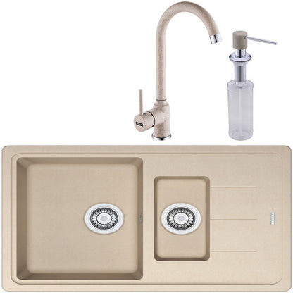 Franke Basis BFG 651-78 Set chiuveta bucatarie granit 78x50 cm cu baterie monocomanda Pola si dispenser sapun lichid, bej (avena)
