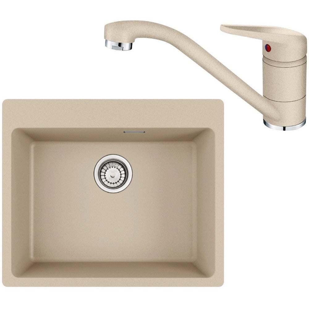Franke Maris MRG 610-54 Set chiuveta bucatarie granit 50x59 cm cu baterie monocomanda Novara Plus, bej (avena)