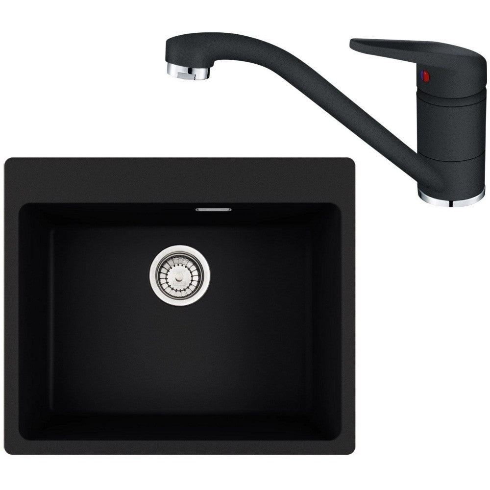 Franke Maris MRG 610-54 Set chiuveta bucatarie granit 50x59 cm cu baterie monocomanda Novara Plus, negru