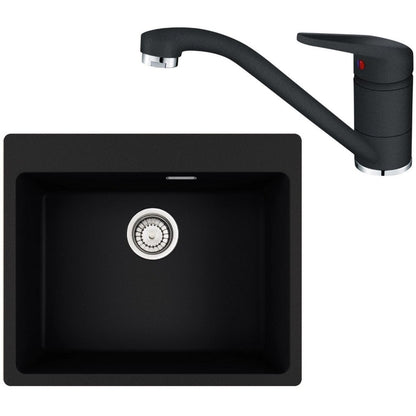 Franke Maris MRG 610-54 Set chiuveta bucatarie granit 50x59 cm cu baterie monocomanda Novara Plus, negru