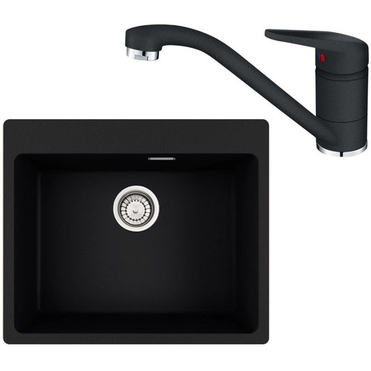 Franke Maris MRG 610-54 Set chiuveta bucatarie granit 50x59 cm cu baterie monocomanda Novara Plus, negru