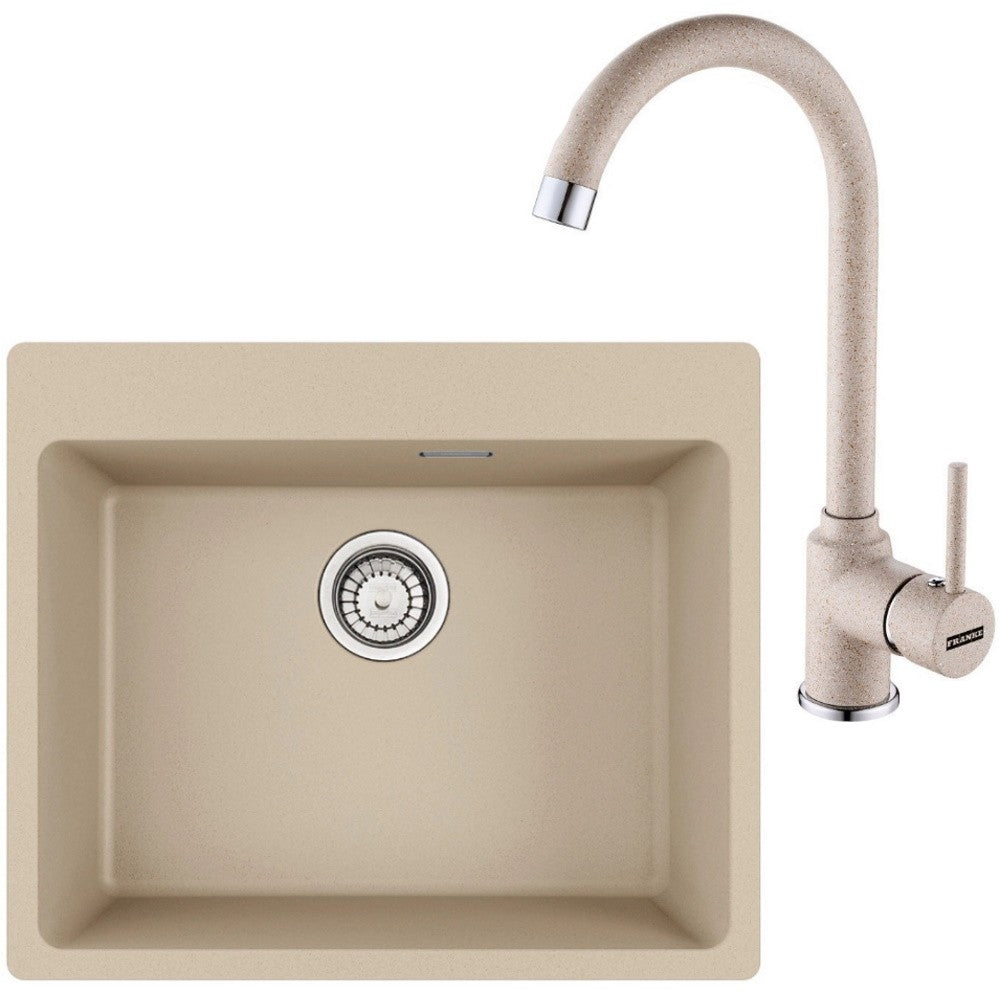 Franke Maris MRG 610-54 Set chiuveta bucatarie granit 50x59 cm cu baterie monocomanda Pola, bej (avena)