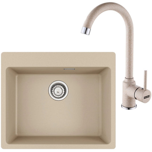 Franke Maris MRG 610-54 Set chiuveta bucatarie granit 50x59 cm cu baterie monocomanda Pola, bej (avena)