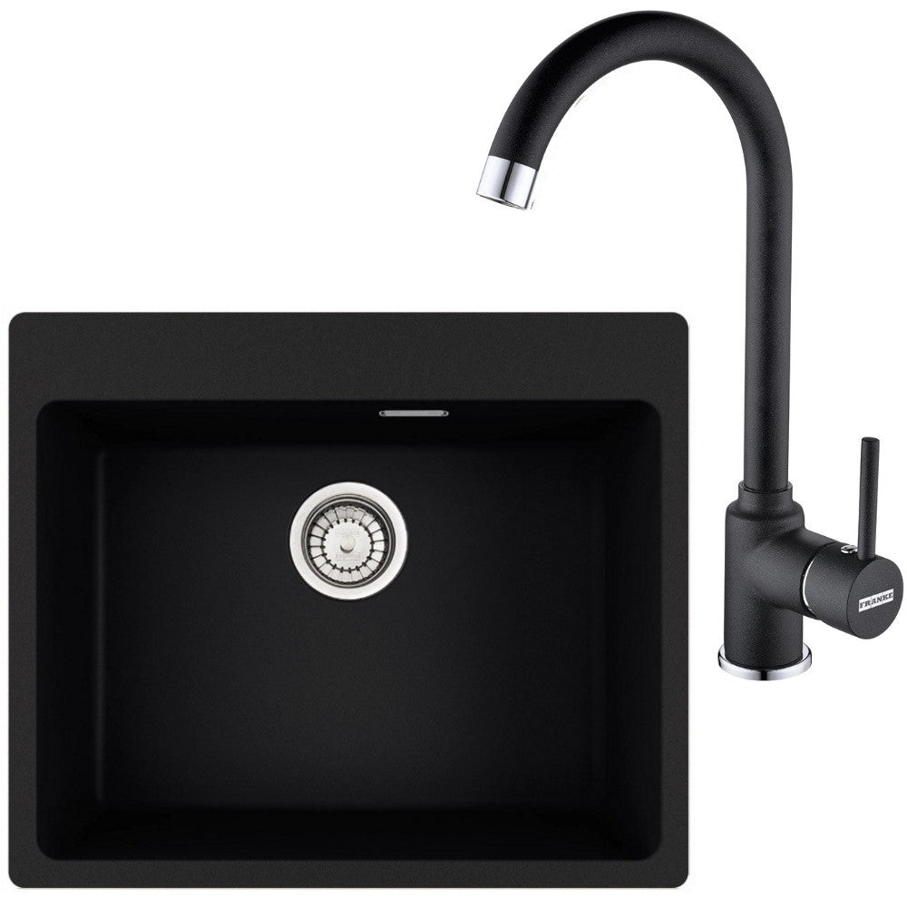 Franke Maris MRG 610-54 Set chiuveta bucatarie granit 50x59 cm cu baterie monocomanda Pola, negru