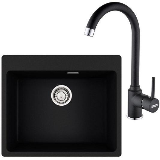 Franke Maris MRG 610-54 Set chiuveta bucatarie granit 50x59 cm cu baterie monocomanda Pola, negru