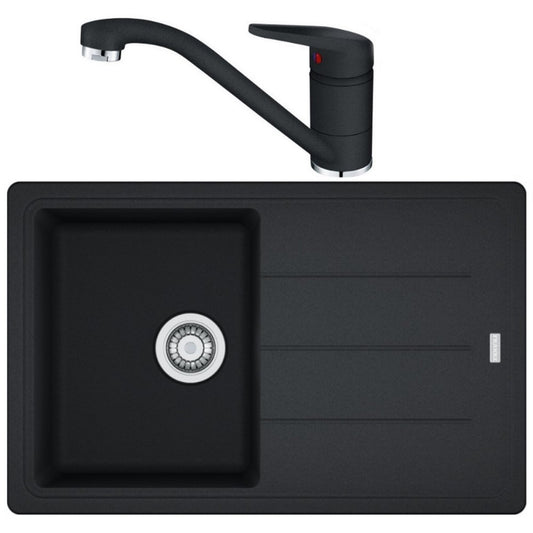 Franke Basis BFG 611-78 Set chiuveta bucatarie granit 78x50 cm cu baterie monocomanda Novara Plus, negru