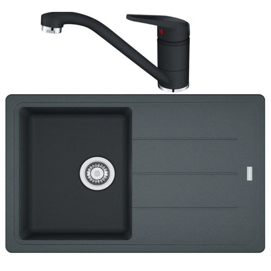 Franke Malta BSG 611-78 Set chiuveta bucatarie granit 78x50 cm cu baterie monocomanda Novara Plus, negru