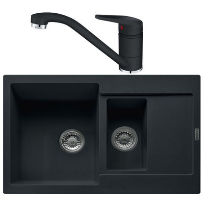 Franke Maris MRG 651-78 Set chiuveta bucatarie granit 78x50 cm cu baterie monocomanda Novara Plus, negru