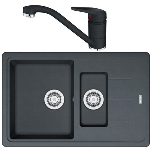 Franke Basis BFG 651-78 Set chiuveta bucatarie granit 78x50 cm cu baterie monocomanda Novara Plus, negru
