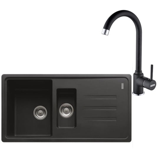 Franke Malta BSG 651-97 Set chiuveta bucatarie granit 97x50 cm cu baterie monocomanda Pola, negru