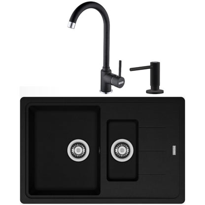 Franke Basis BFG 651-78 Set chiuveta bucatarie granit 78x50 cm cu baterie monocomanda Pola si dispenser sapun, negru