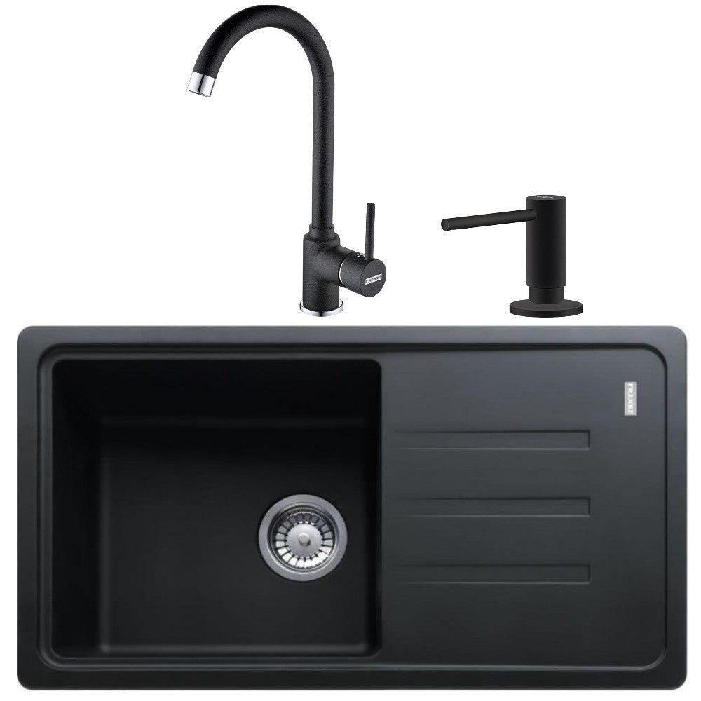 Franke Malta BSG 611-78 S Set chiuveta bucatarie granit 78x44 cm cu baterie monocomanda Pola si dispenser sapun, negru