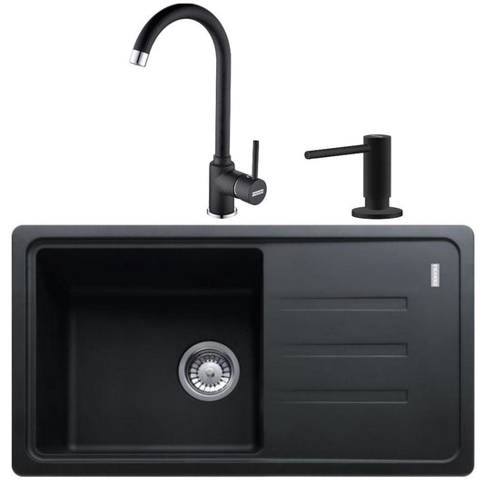 Franke Malta BSG 611-78 S Set chiuveta bucatarie granit 78x44 cm cu baterie monocomanda Pola si dispenser sapun, negru