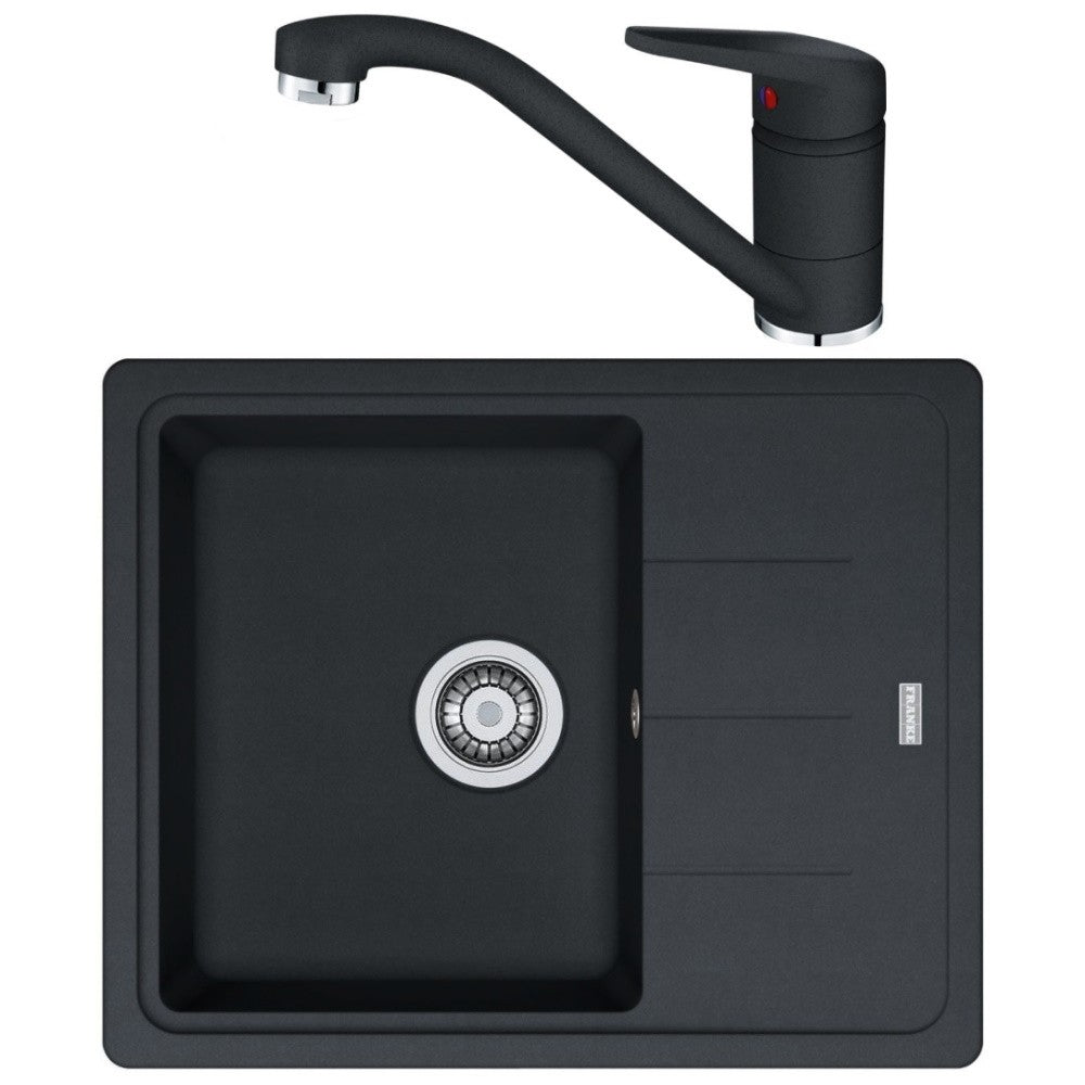 Franke Basis BFG 611-62 Set chiuveta bucatarie granit 62x50 cm si baterie monocomanda Novara Plus, negru