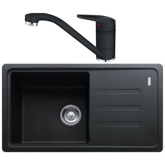 Franke Malta BSG 611-78 S Set chiuveta bucatarie granit 78x44 cm cu baterie monocomanda Novara Plus, negru
