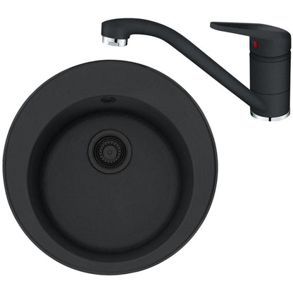 Franke Rotondo ROG 610 VN Set chiuveta bucatarie granit Ø51 cm cu baterie monocomanda Novara Plus, negru