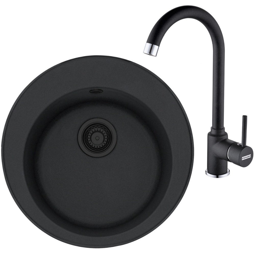 Franke Rotondo ROG 610 VN Set chiuveta bucatarie granit Ø51 cm cu baterie monocomanda Pola, negru