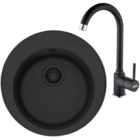 Franke Rotondo ROG 610 VN Set chiuveta bucatarie granit Ø51 cm cu baterie monocomanda Pola, negru
