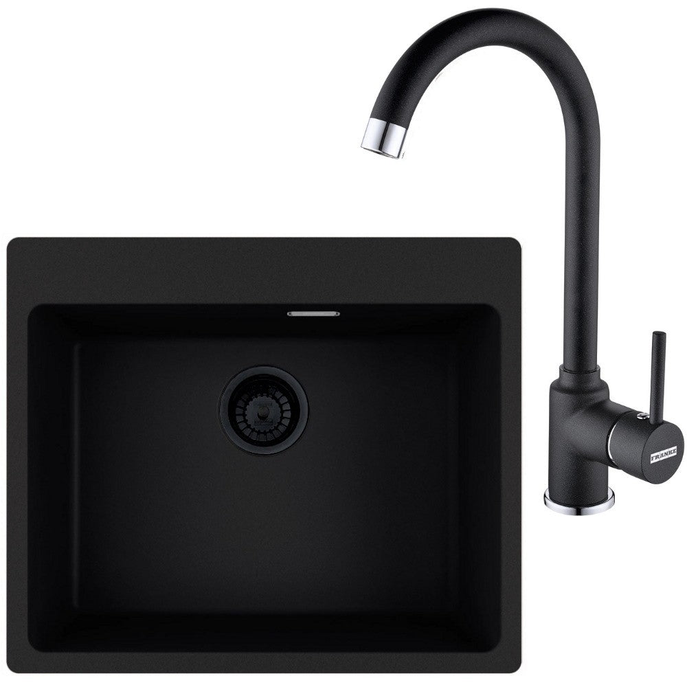 Franke Maris MRG 610-54 VN Set chiuveta bucatarie granit 50x59 cm cu baterie monocomanda Pola, negru