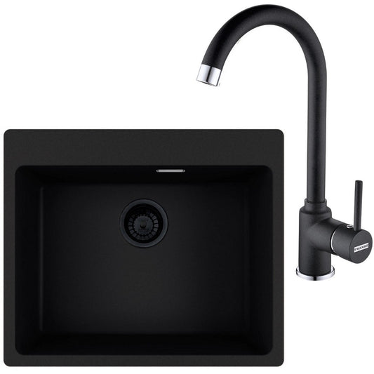 Franke Maris MRG 610-54 VN Set chiuveta bucatarie granit 50x59 cm cu baterie monocomanda Pola, negru