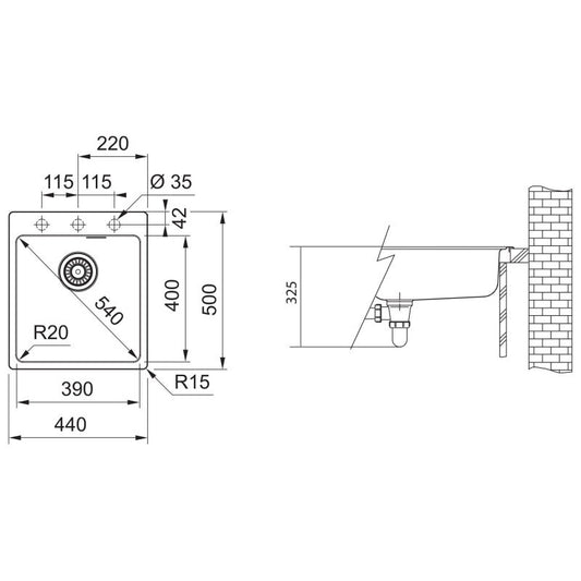 Franke Maris MRG 610-39 Chiuveta bucatarie granit 44x50 cm, negru