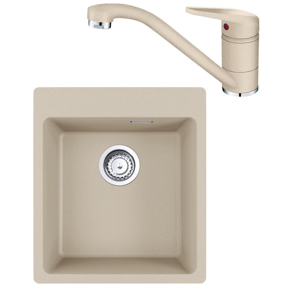 Franke Maris MRG 610-39 Set chiuveta bucatarie granit 44x50 cm cu baterie monocomanda Novara Plus, bej (avena)