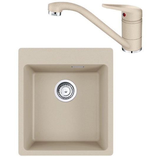 Franke Maris MRG 610-39 Set chiuveta bucatarie granit 44x50 cm cu baterie monocomanda Novara Plus, bej (avena)