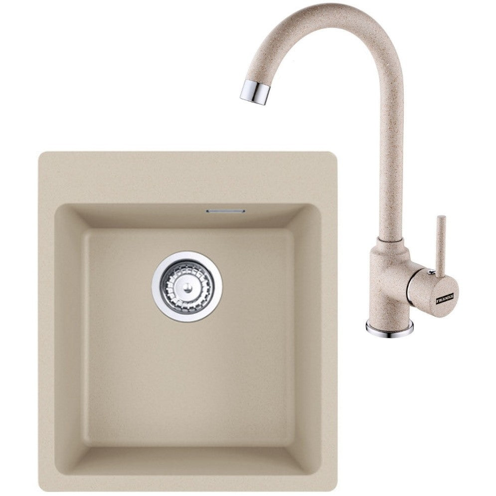 Franke Maris MRG 610-39 Set chiuveta bucatarie granit 44x50 cm cu baterie monocomanda Pola, bej (avena)