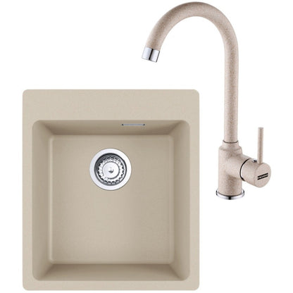 Franke Maris MRG 610-39 Set chiuveta bucatarie granit 44x50 cm cu baterie monocomanda Pola, bej (avena)