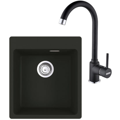 Franke Maris MRG 610-39 Set chiuveta bucatarie granit 44x50 cm cu baterie monocomanda Pola, negru