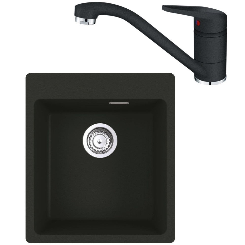 Franke Maris MRG 610-39 Set chiuveta bucatarie granit 44x50 cm cu baterie monocomanda Novara Plus, negru